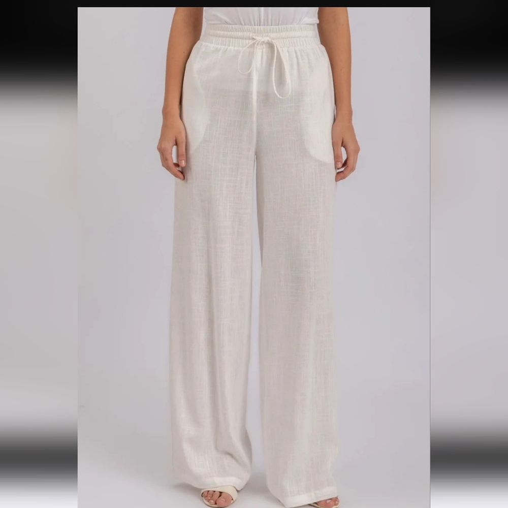 Cable & Gauge White Women  Wide Leg Drawstring Pants